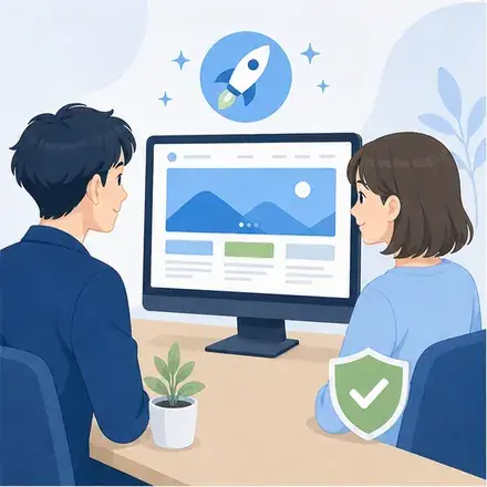 Webサイトの公開と運用サポートを確認する様子