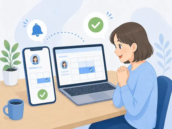 パソコンとスマートフォンでWeb予約を管理するイメージ